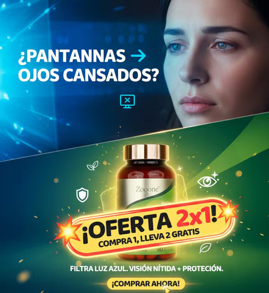 Zooone suplemento de vitaminas oculares: ¡Ojos cansados? Hoy no. Lleva tu alivio 2x1 y dile adiós al ardor y la fatiga visual.